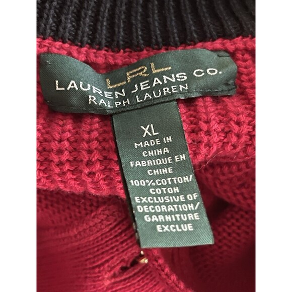 LRL Lauren Jeans Co Ralph Lauren Red Qtr Button Sweater Military Patch Ladies XL - Picture 9 of 13
